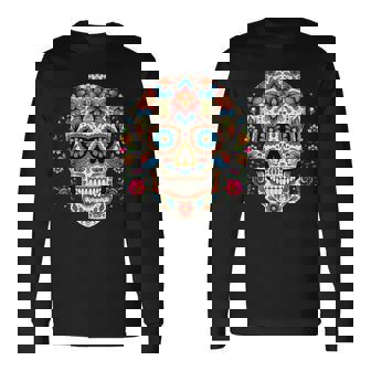 死者の日 シュガースカル 花柄 メキシコの日 カラベラデー 長袖Tシャツ - Kawaiitshirt