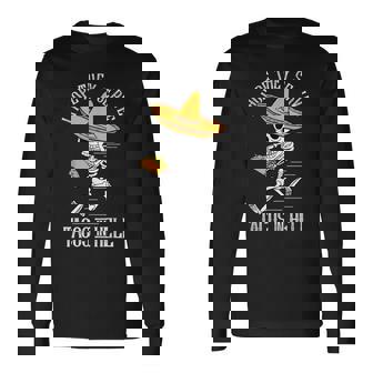 死者の日 メキシコ シュガースカル ファニー タコス スケルトン ハロー 長袖Tシャツ - Kawaiitshirt