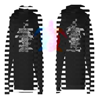 水彩画のようなウミガメのシルエット 長袖Tシャツ - Kawaiitshirt