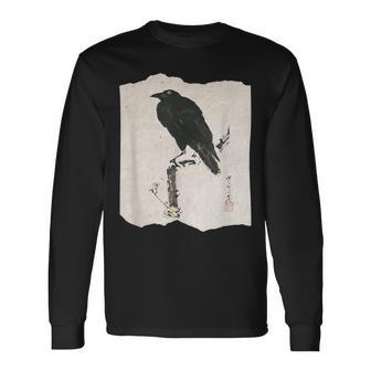 河鍋暁斎のカラス 浮世絵 日本画 日本文化 烏 長袖Tシャツ - Kawaiitshirt