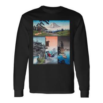 浮世絵 富士山 日本画 版画 名作 アート 絵画 メンズ レディース 面白い 服 美術 おもしろ 長袖Tシャツ - Kawaiitshirt