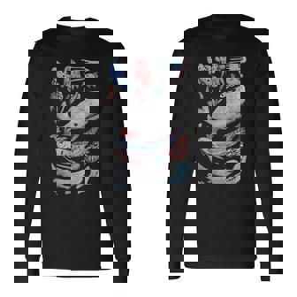 深海の海の生き物 オールフィッシュホエールサメ 水彩画 長袖Tシャツ - Kawaiitshirt