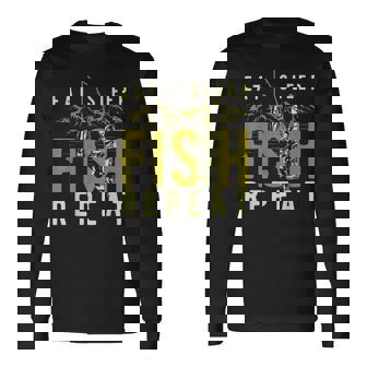 漁師のために睡眠魚を繰り返し面白い引用を食べる 長袖Tシャツ - Kawaiitshirt