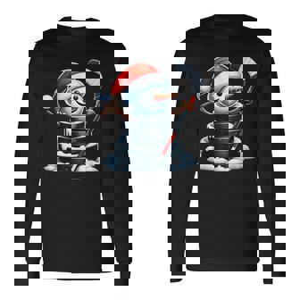 漫画 アイスホッケーパック 雪だるま サンタ帽子付き クリスマス 長袖Tシャツ - Kawaiitshirt