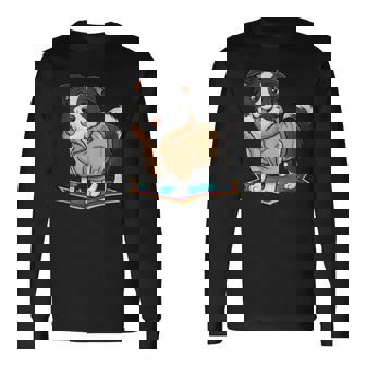 漫画の外観のかわいいボーダーコリー 長袖Tシャツ - Kawaiitshirt