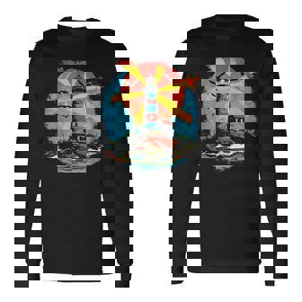 灯台 シーサイド ハウス セーリング 海 ビーチ ボート 長袖Tシャツ - Kawaiitshirt