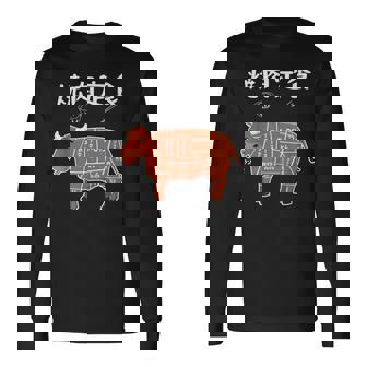 焼肉定食 おもしろ デザイン 牛肉部位イラストデザイン 長袖Tシャツ - Kawaiitshirt