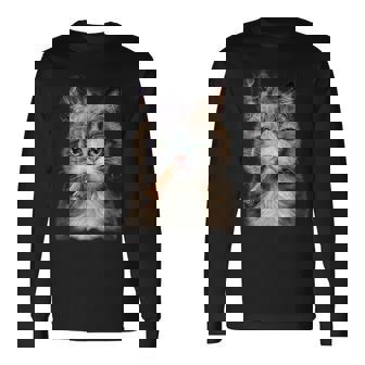 煙草を吸うネコ 猫 たばこ ねこ 長袖Tシャツ - Kawaiitshirt