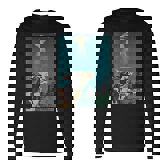 牛とufo ヴィンテージ 面白い アート レトロ グラフィック 長袖Tシャツ - Kawaiitshirt