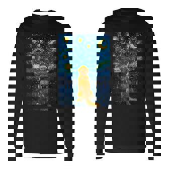 犬 天体観測 ゴッホ 夜空 ゴールデンレトリバー ラブラドール 長袖Tシャツ - Kawaiitshirt
