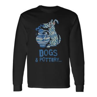 犬と陶器 面白い犬の陶芸家 アート 長袖Tシャツ - Kawaiitshirt