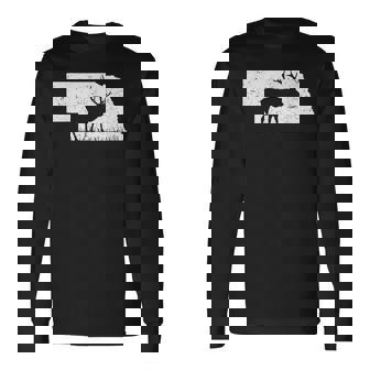 狩猟ヘラジカまたはワピティ ネブラスカ地図アートハンター 長袖Tシャツ - Kawaiitshirt