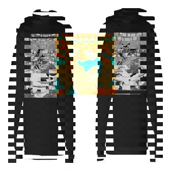 猫 ネコ 相撲 面白いtシャツ 文字入り メンズ おもしろ 面白い 服 おもしろグッズ ネタ 力士 浮世絵 長袖Tシャツ - Kawaiitshirt