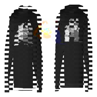 猫 ネコ 麻雀 面白いtシャツ 文字入り メンズ おもしろ 面白い 服 おもしろグッズ ネタ 雀士 長袖Tシャツ - Kawaiitshirt