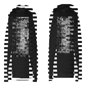 猫 モノクロ 写真 おしゃれ 可愛い 個性的 ハロウィン かぼちゃ 長袖Tシャツ - Kawaiitshirt