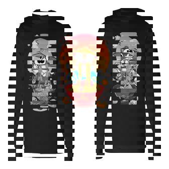 猫 ラーメン 日本語 面白い グラフィック カワイイ 猫 アニメ 恋人 長袖Tシャツ - Kawaiitshirt