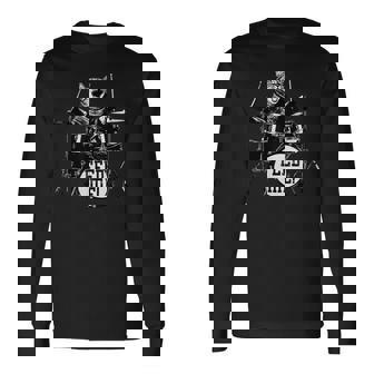 猫 ロックンロール パンク バンド 猫柄 猫好き Rock 面白い おしゃれ かっこいい 大きいサイズ Catdrum 長袖Tシャツ - Kawaiitshirt