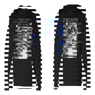 猫 宇宙 メガネ ギャラクシー サングラス おもしろい 猫 ミーム 長袖Tシャツ - Kawaiitshirt