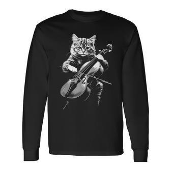 猫 演奏 チェロ ヴィンテージ ジャズ ミュージシャン チェリスト 長袖Tシャツ - Kawaiitshirt