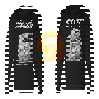 猫 燃料は酒 可愛い かわいい 面白 おもしろ ネタ ギャグ 長袖Tシャツ - Kawaiitshirt