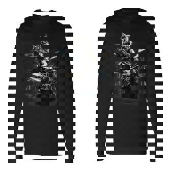 猫がドラムを叩く 長袖Tシャツ - Kawaiitshirt