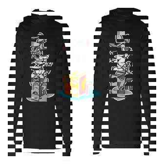 猫が奏でるカホン楽器 長袖Tシャツ - Kawaiitshirt