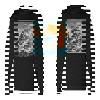 猫のサメ、面白い猫がサメを噛むサメ、サメと猫 長袖Tシャツ - Kawaiitshirt