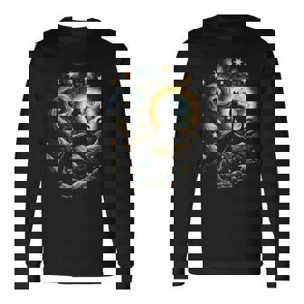 猫の星月夜 猫ヴァン・ゴッホ キャットアート キッズメンズ面白い猫 猫 長袖Tシャツ - Kawaiitshirt