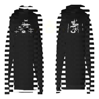 猫ドラム グラフィック 面白い ドラマー 猫 演奏 ドラム 長袖Tシャツ - Kawaiitshirt