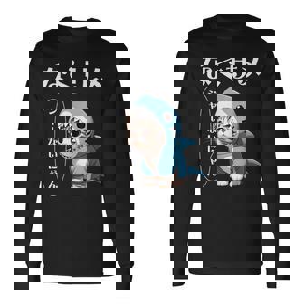 おもしろ 猫好き 猫 猫柄 ねこ ネコ サメ 面白い にゃん ギフト シャーないにゃん かわいい なぐサメ 長袖Tシャツ - Kawaiitshirt