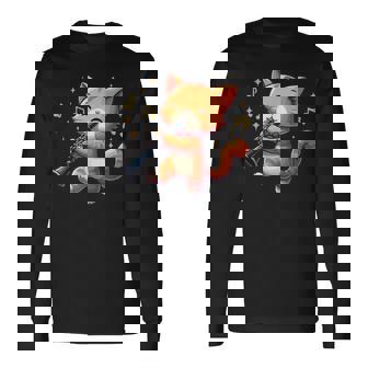 猫好きのためのかわいい猫のデザイン 猫がクラリネットを弾く 長袖Tシャツ - Kawaiitshirt