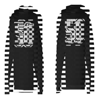 番号 50 ホワイト スポーツ ディストレスト番号 長袖Tシャツ - Kawaiitshirt