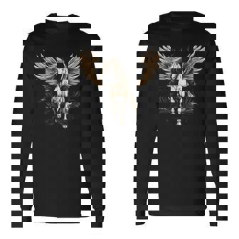 白いペガサス 大きな白い翼 面白いグラフィックtシャツ 長袖Tシャツ - Kawaiitshirt