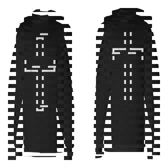 白い十字の記号の輪郭の服の設計聖十字架 長袖Tシャツ - Kawaiitshirt