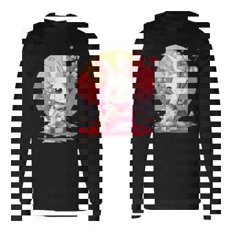 白うさぎの春のさくらアドベンチャー 長袖Tシャツ - Kawaiitshirt