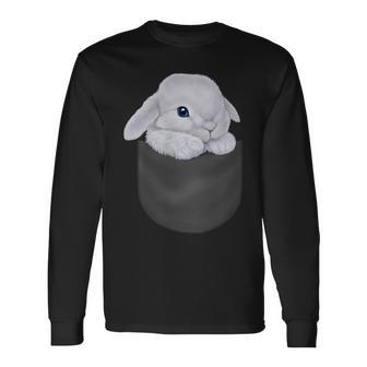 白毛 兎 うさぎ ポケット 長袖Tシャツ - Kawaiitshirt