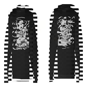 白蛇と弁財天 和風神秘デザイン 蛇と楽器モチーフ 長袖Tシャツ - Kawaiitshirt