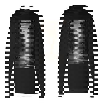 白黒写真 街の街の夕焼け写真 長袖Tシャツ - Kawaiitshirt