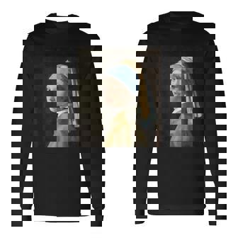 真珠の耳飾りの少女／フェルメール【世界の名画】（高精細画像）Vermeer 美術館アート 油絵 長袖Tシャツ - Kawaiitshirt