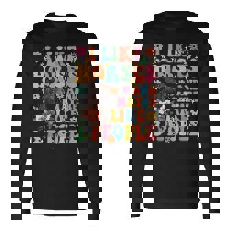 私は馬と3人が好きグルーヴィーな乗馬乗馬ライダー 長袖Tシャツ - Kawaiitshirt