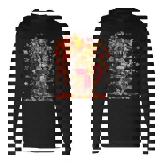 秋 猫 赤いスカーフ 紅葉 かわいい 猫 ママ 滝 長袖Tシャツ - Kawaiitshirt