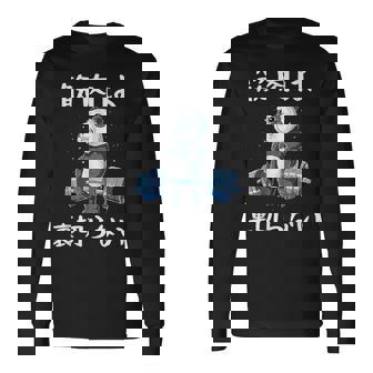 筋肉痛は裏切らない 面白 筋トレ 文字入り メンズ おもしろ 面白い 服 おもしろグッズ 文字 ネタ 筋トレパンダ 長袖Tシャツ - Kawaiitshirt