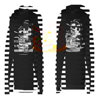 箸でラーメンを食べるかわいいペンギン 長袖Tシャツ - Kawaiitshirt