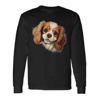素敵で面白い覗き見犬 キャバリアキングチャールズスパニエル 長袖Tシャツ - Kawaiitshirt