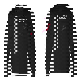 縦型日本国旗、文字「Japan」&シルエットマップ 長袖Tシャツ - Kawaiitshirt