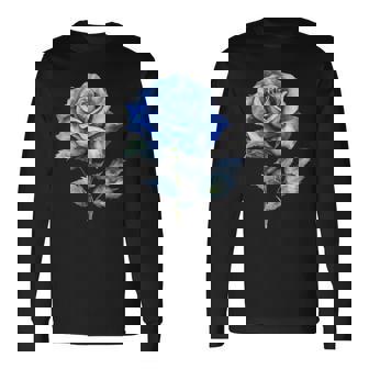 美しいブルーローズフローラルブルーフラワー 長袖Tシャツ - Kawaiitshirt