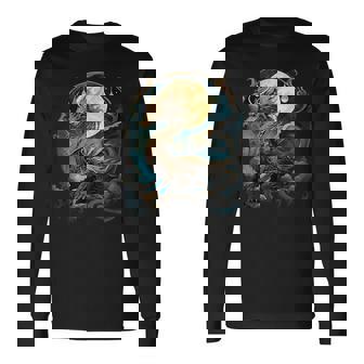 美しいルナゴールドドラゴン フローラルアートノボー 長袖Tシャツ - Kawaiitshirt