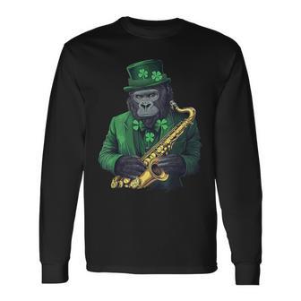 聖パトリックの日 ゴリラサックス 長袖Tシャツ - Kawaiitshirt