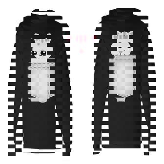胸ポケットの猫 長袖Tシャツ - Kawaiitshirt