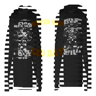 脚の日をスキップすることはありません 面白いワークアウト ジム メンズ ボディビル 長袖Tシャツ - Kawaiitshirt